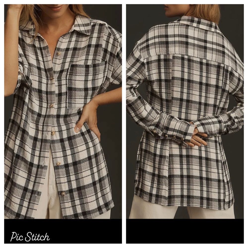 Pilcro x Anthropologie Longline Relaxed Plaid Buttondown M
Black White Top